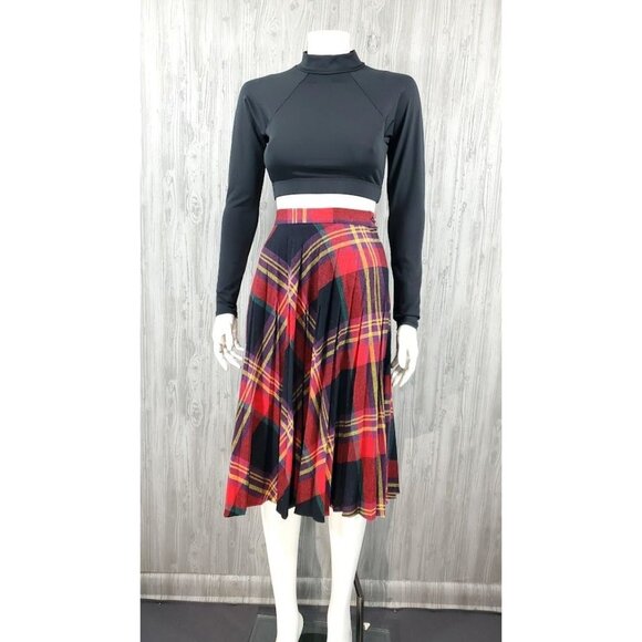 Red and Black Plaid Wool Midi Skirt Vintage Retro Grunge Schoolgirl - Picture 3 of 6